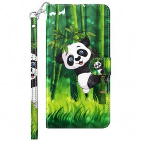 Folio-hoesje Samsung Galaxy A15 Telefoonhoesje Bamboe Panda Met Riem