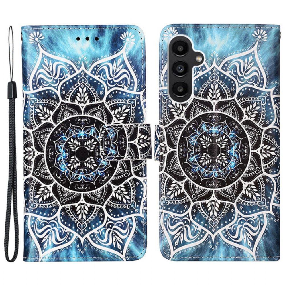 Leren Hoesje Samsung Galaxy A15 Bloemenmandala Met Riempje Bescherming Hoesje