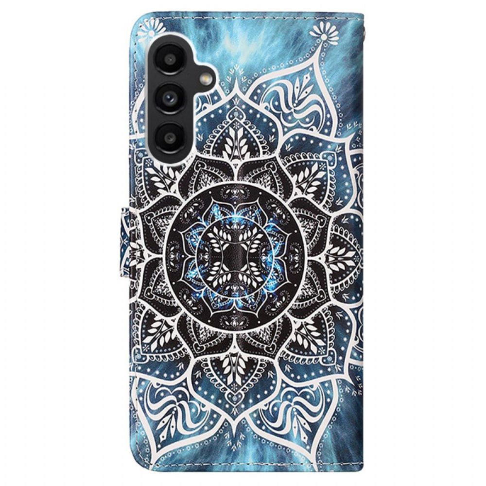 Leren Hoesje Samsung Galaxy A15 Bloemenmandala Met Riempje Bescherming Hoesje