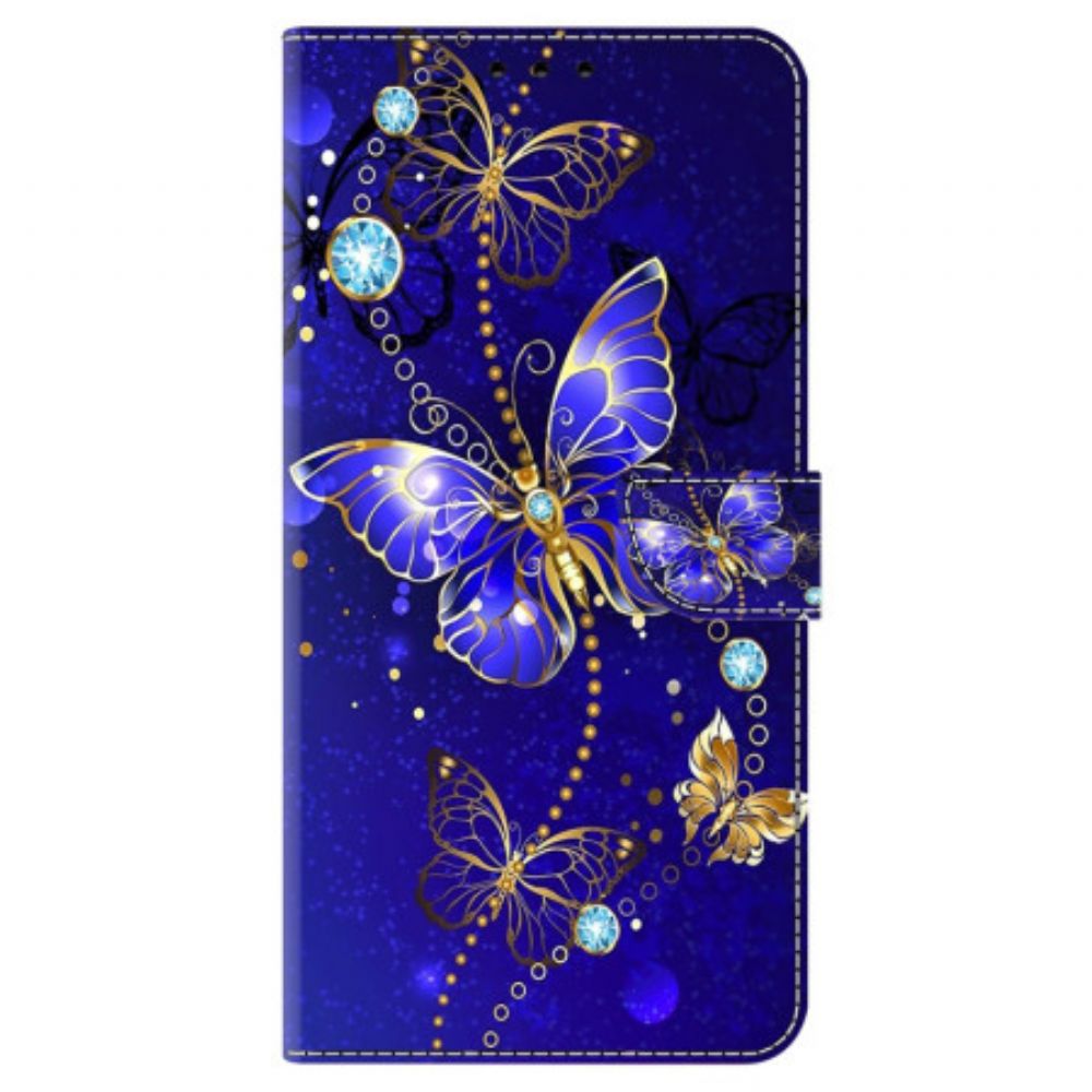 Leren Hoesje Samsung Galaxy A15 Diamanten Vlinder Bescherming Hoesje