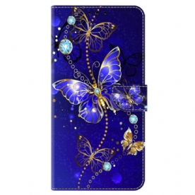 Leren Hoesje Samsung Galaxy A15 Diamanten Vlinder Bescherming Hoesje