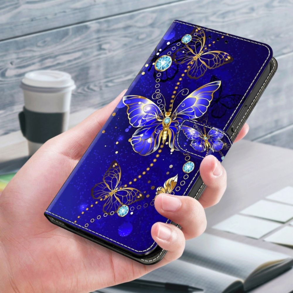 Leren Hoesje Samsung Galaxy A15 Diamanten Vlinder Bescherming Hoesje