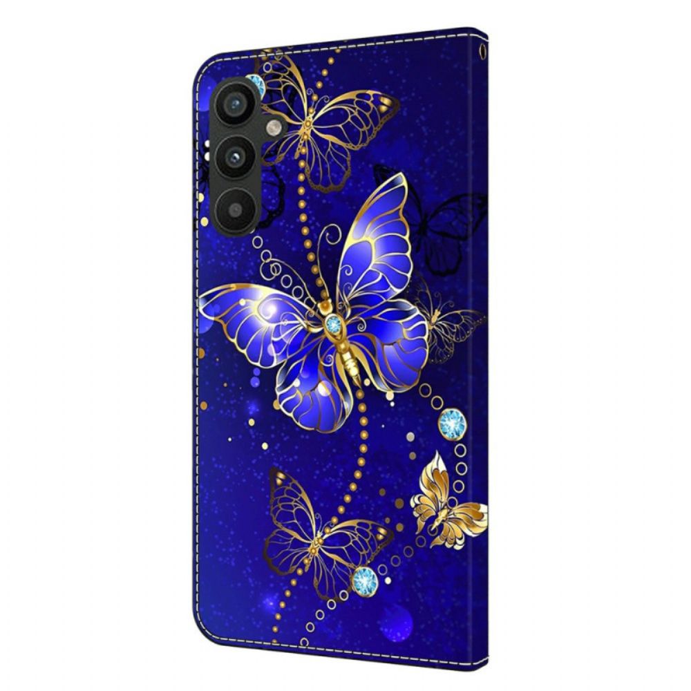 Leren Hoesje Samsung Galaxy A15 Diamanten Vlinder Bescherming Hoesje