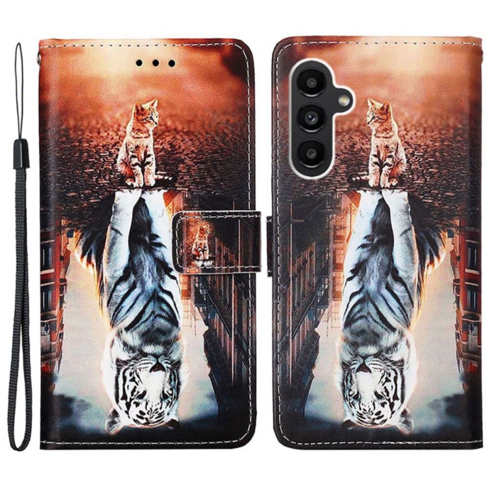 Leren Hoesje Samsung Galaxy A15 Droom Van Kitten Met Riem Bescherming Hoesje