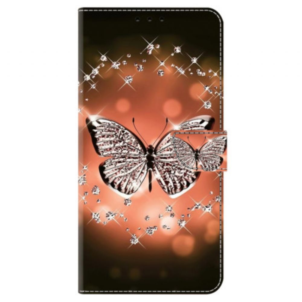 Leren Hoesje Samsung Galaxy A15 Kristallen Vlinder Bescherming Hoesje