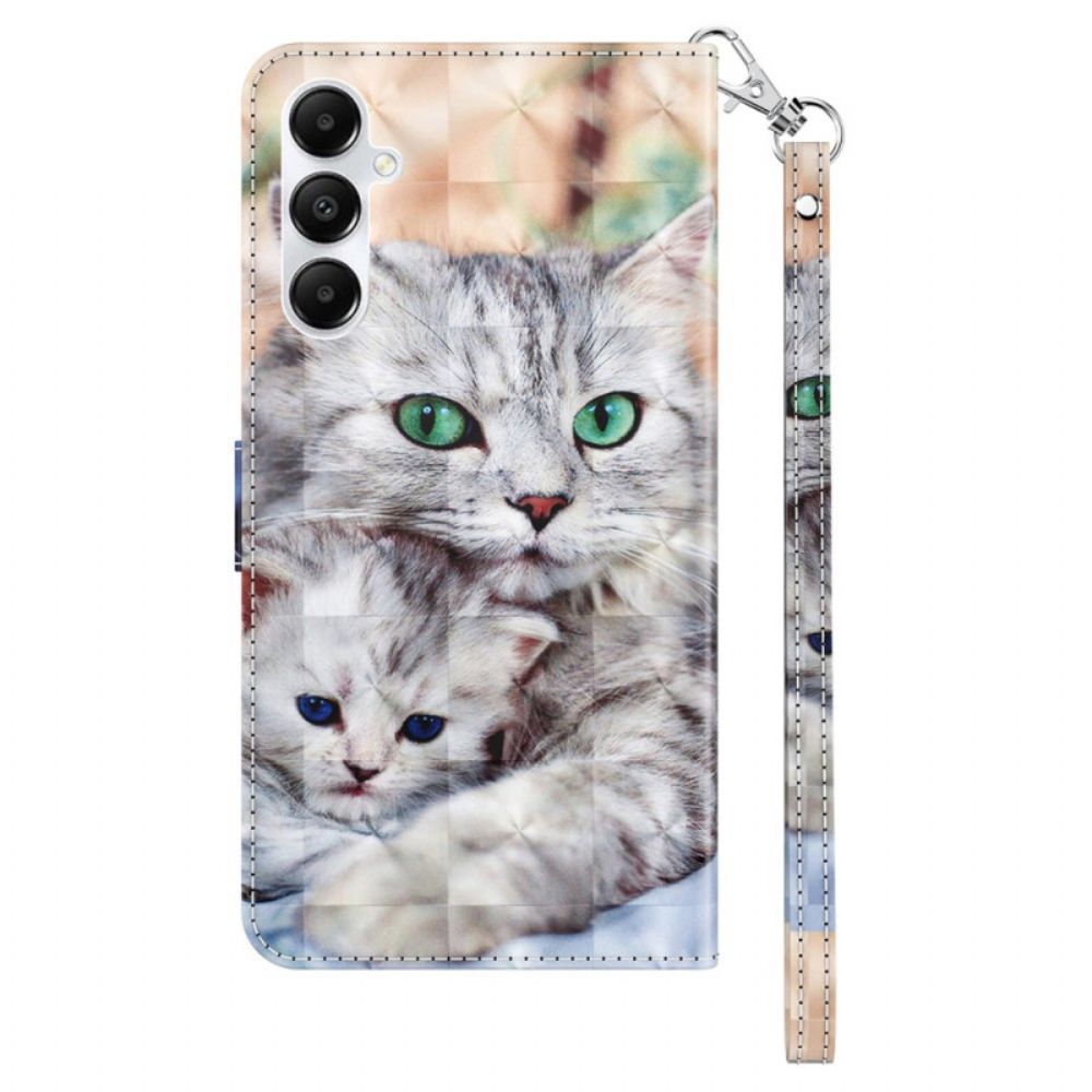 Leren Hoesje Samsung Galaxy A15 Twee Stringkatten Bescherming Hoesje