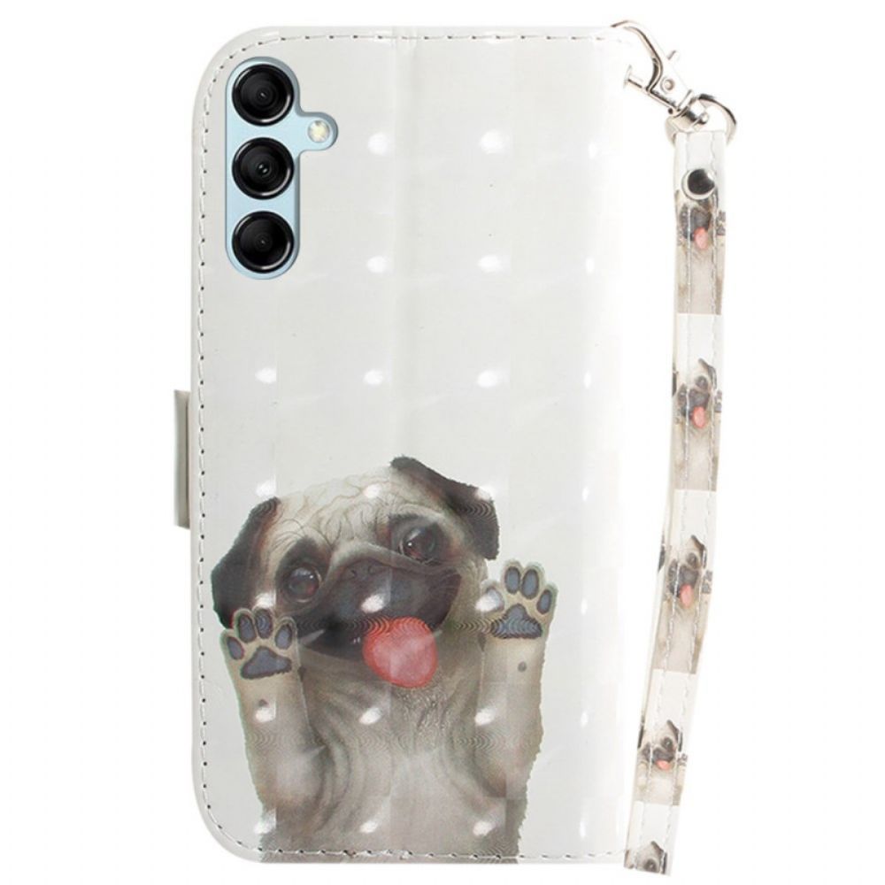 Leren Hoesje Samsung Galaxy A15 Vastgebonden Mopshondpuppy Bescherming Hoesje