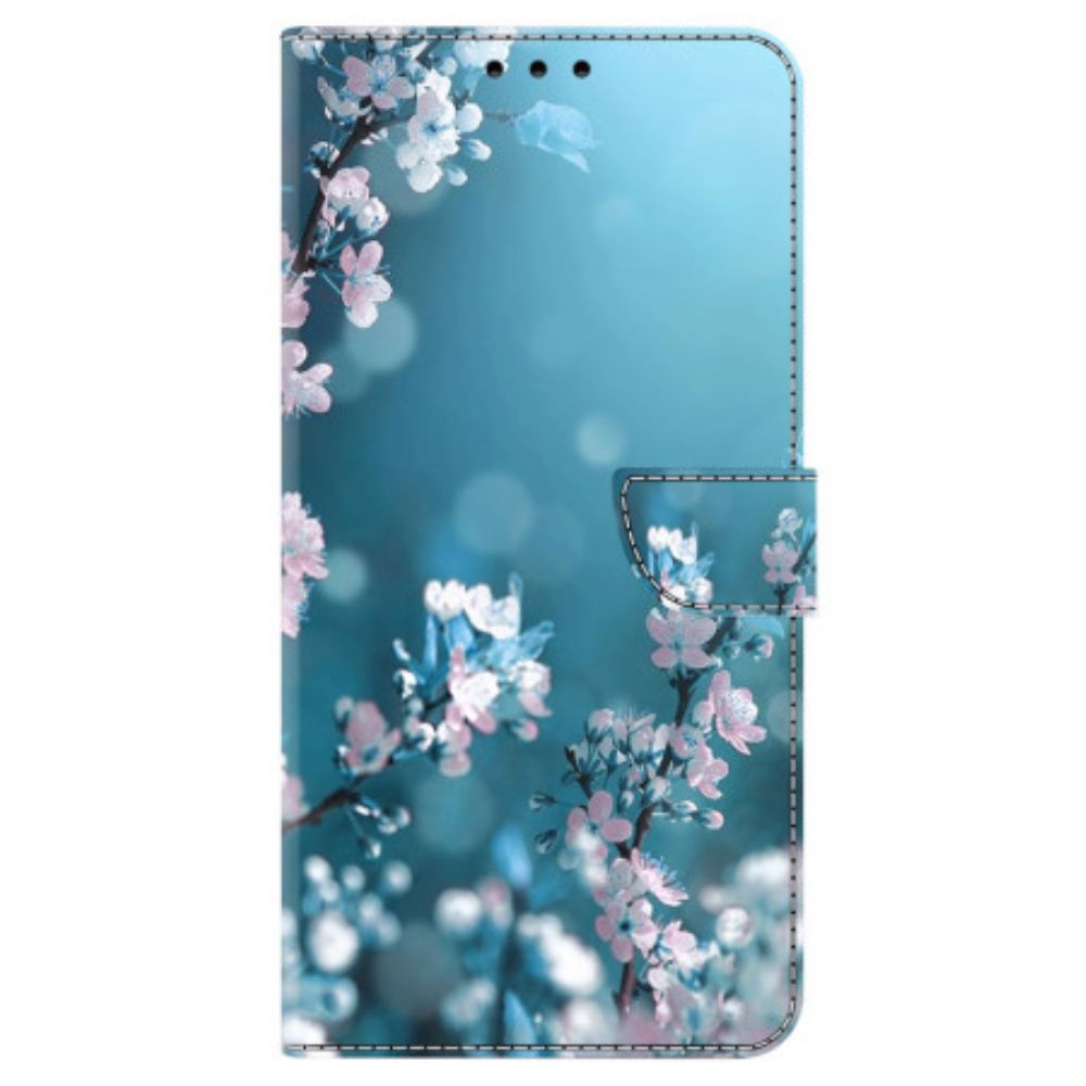 Leren Hoesje Samsung Galaxy A15 Witte Bloemen