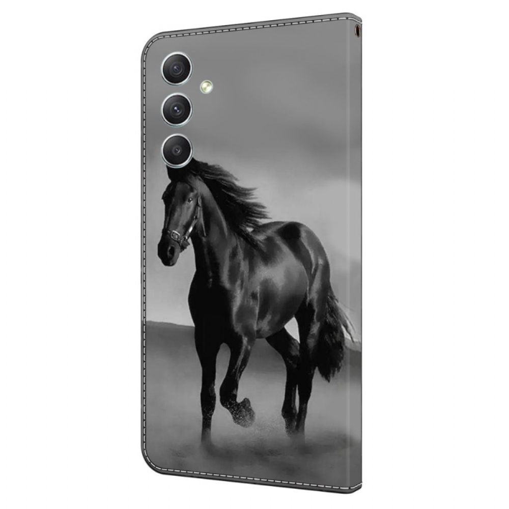 Leren Hoesje Samsung Galaxy A15 Zwart Paard Bescherming Hoesje