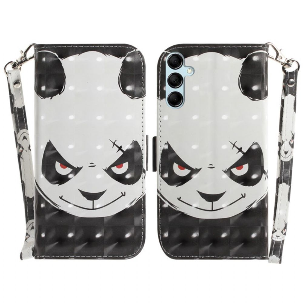 Leren Hoesje Voor Samsung Galaxy A15 Boze Panda Met Riem