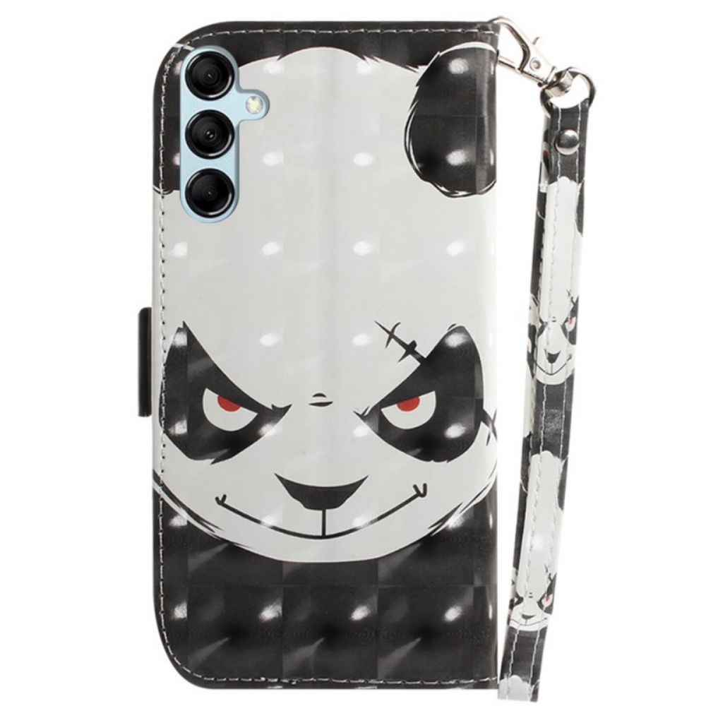 Leren Hoesje Voor Samsung Galaxy A15 Boze Panda Met Riem