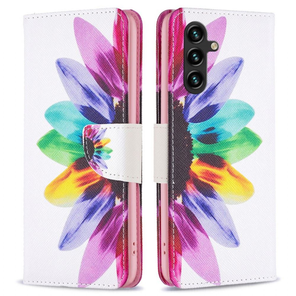 Leren Hoesje Voor Samsung Galaxy A15 Waterverfbloem