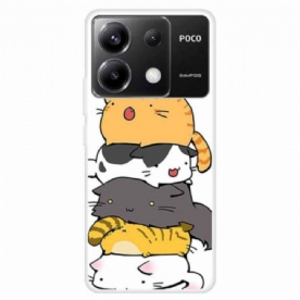 Cover Hoesje Poco X6 5g Telefoonhoesje Gestapelde Katten