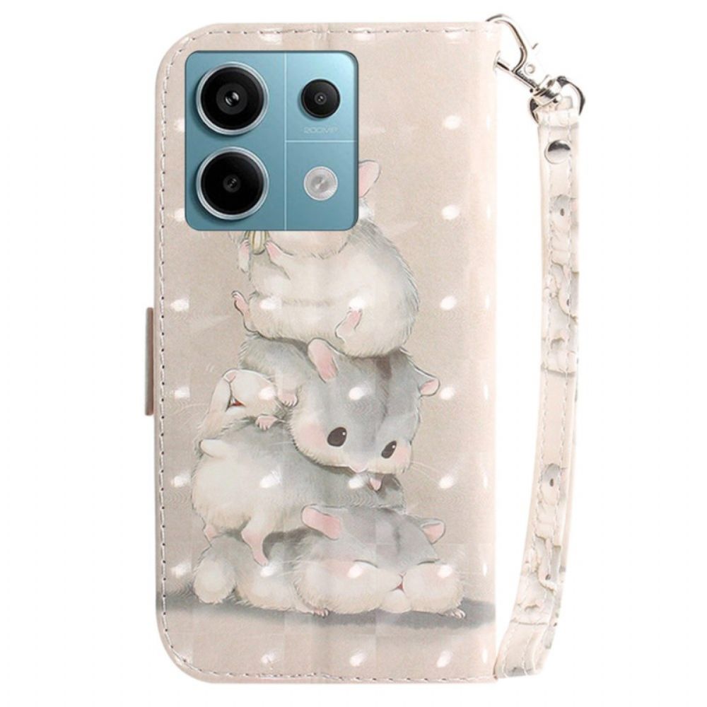 Flip Case Leren Poco X6 5g Hamsters Met Riem