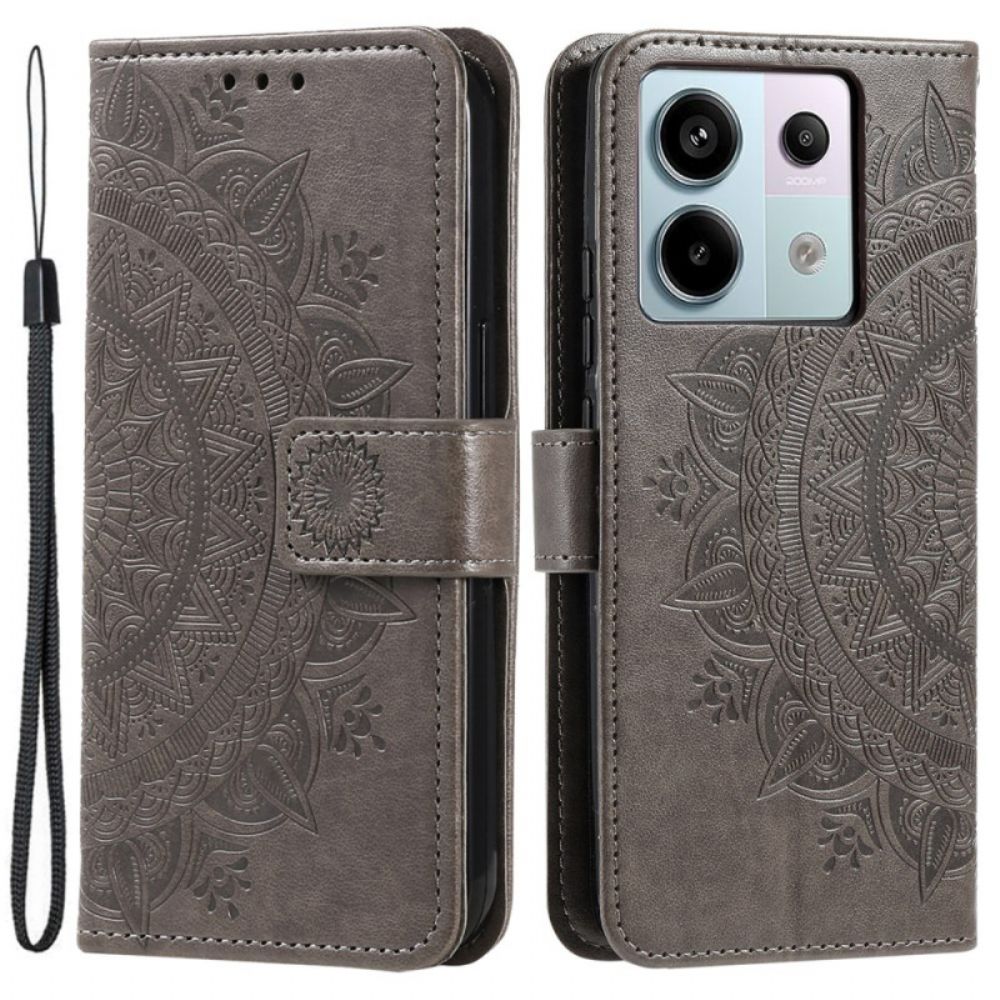 Flip Case Leren Poco X6 5g Mandala Zon Met Riem