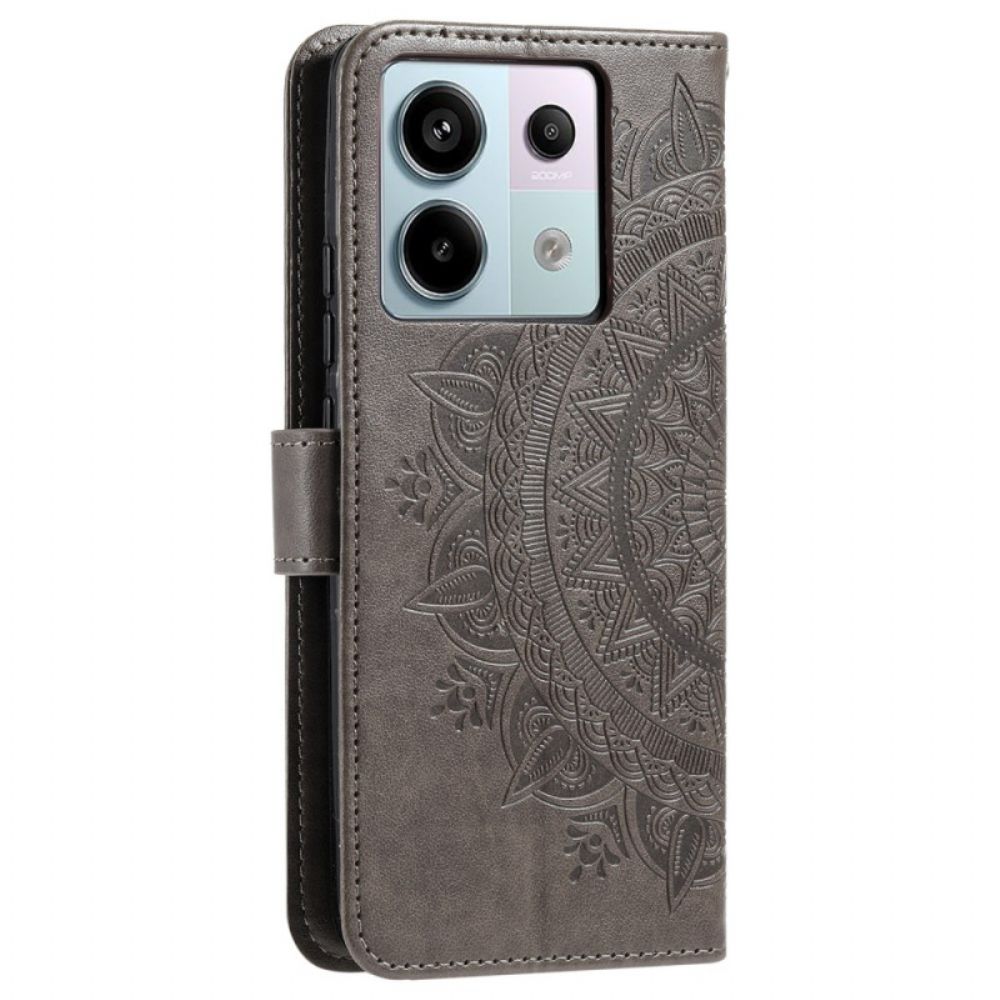 Flip Case Leren Poco X6 5g Mandala Zon Met Riem