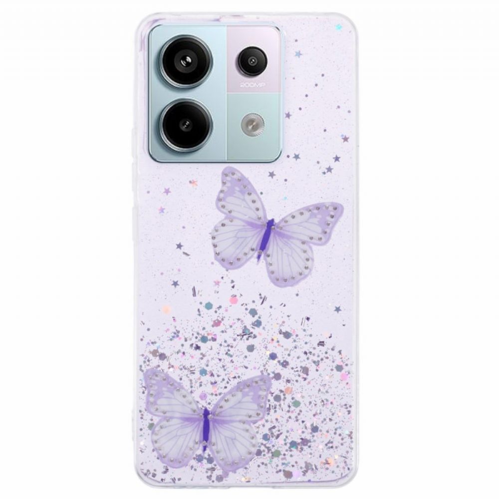 Hoesje Poco X6 5g Vlinders Glitteren Bescherming Hoesje