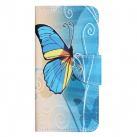 Leren Hoesje Voor Poco X6 5g Gele En Blauwe Vlinder