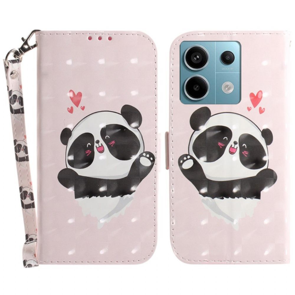 Leren Hoesje Voor Poco X6 5g Panda Love Met Riempje