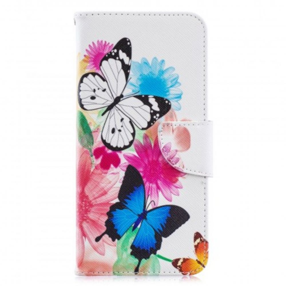 Flip Case voor Samsung Galaxy A70 Geschilderde Vlinders En Bloemen