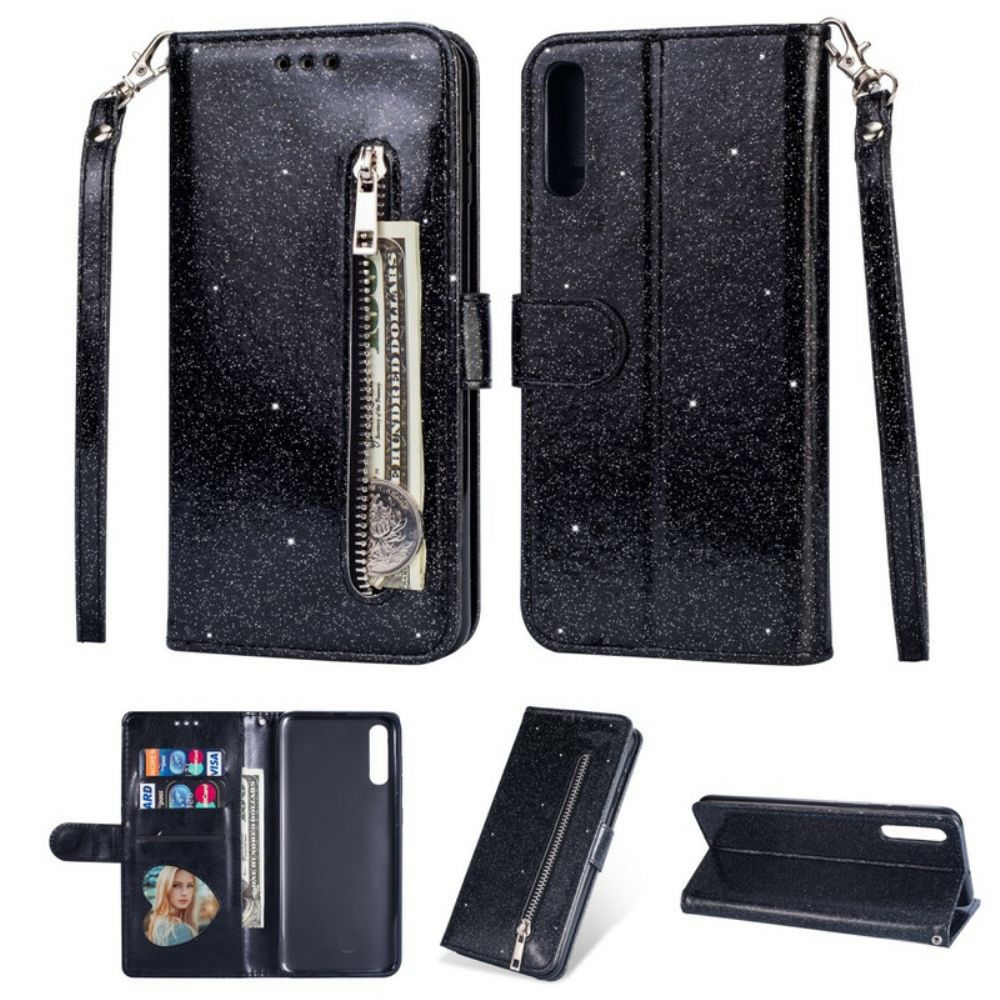 Folio-hoesje voor Samsung Galaxy A70 Met Ketting Portemonnee Met Lovertjesband