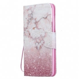 Folio-hoesje voor Samsung Galaxy A70 Met Ketting Roze Marmer Met Verwijderbare Riem