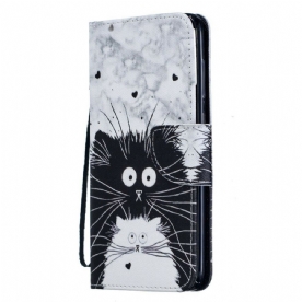 Folio-hoesje voor Samsung Galaxy A70 Met Ketting Witte Kat Zwarte Kat Met Afneembare Riem