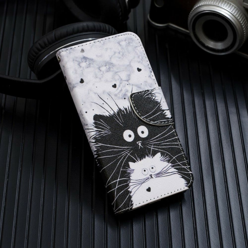 Folio-hoesje voor Samsung Galaxy A70 Met Ketting Witte Kat Zwarte Kat Met Afneembare Riem