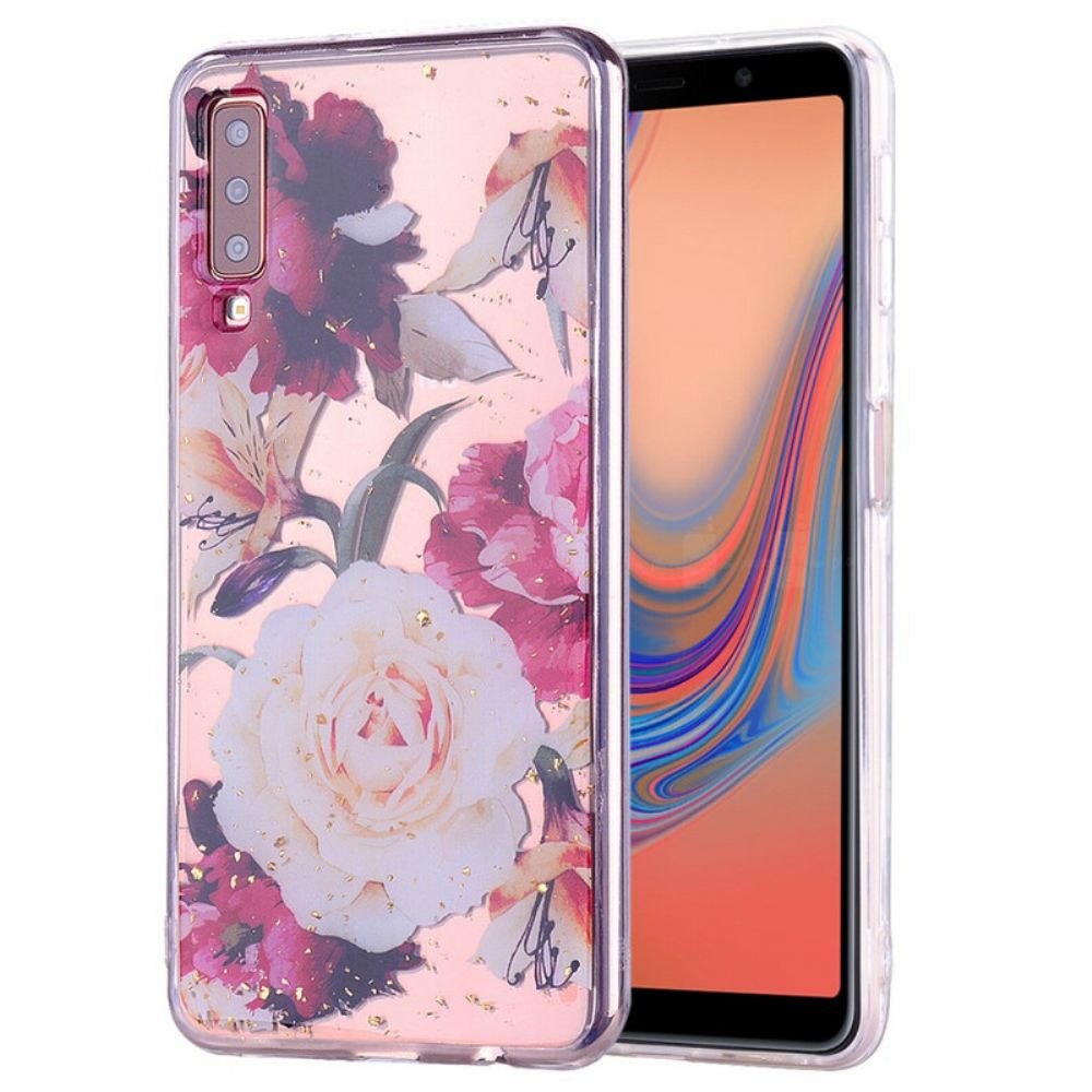 Hoesje voor Samsung Galaxy A70 Bloemen En Pailletten