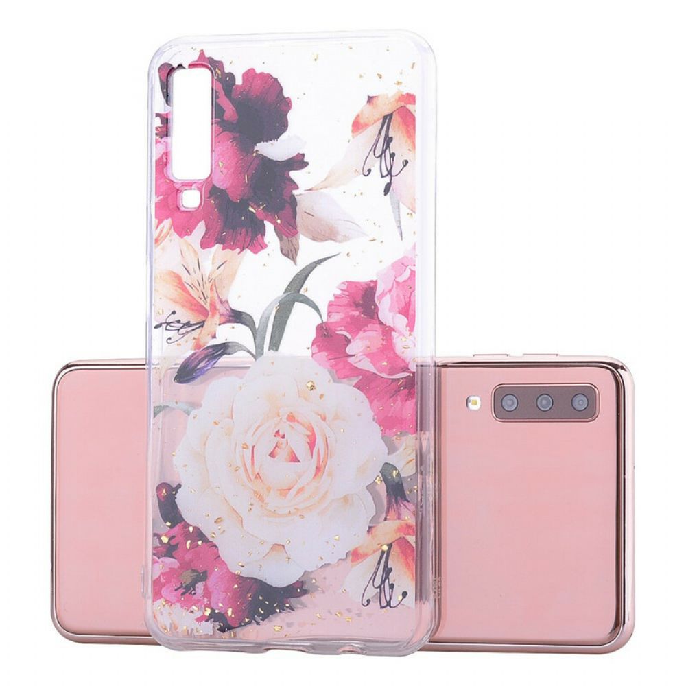 Hoesje voor Samsung Galaxy A70 Bloemen En Pailletten