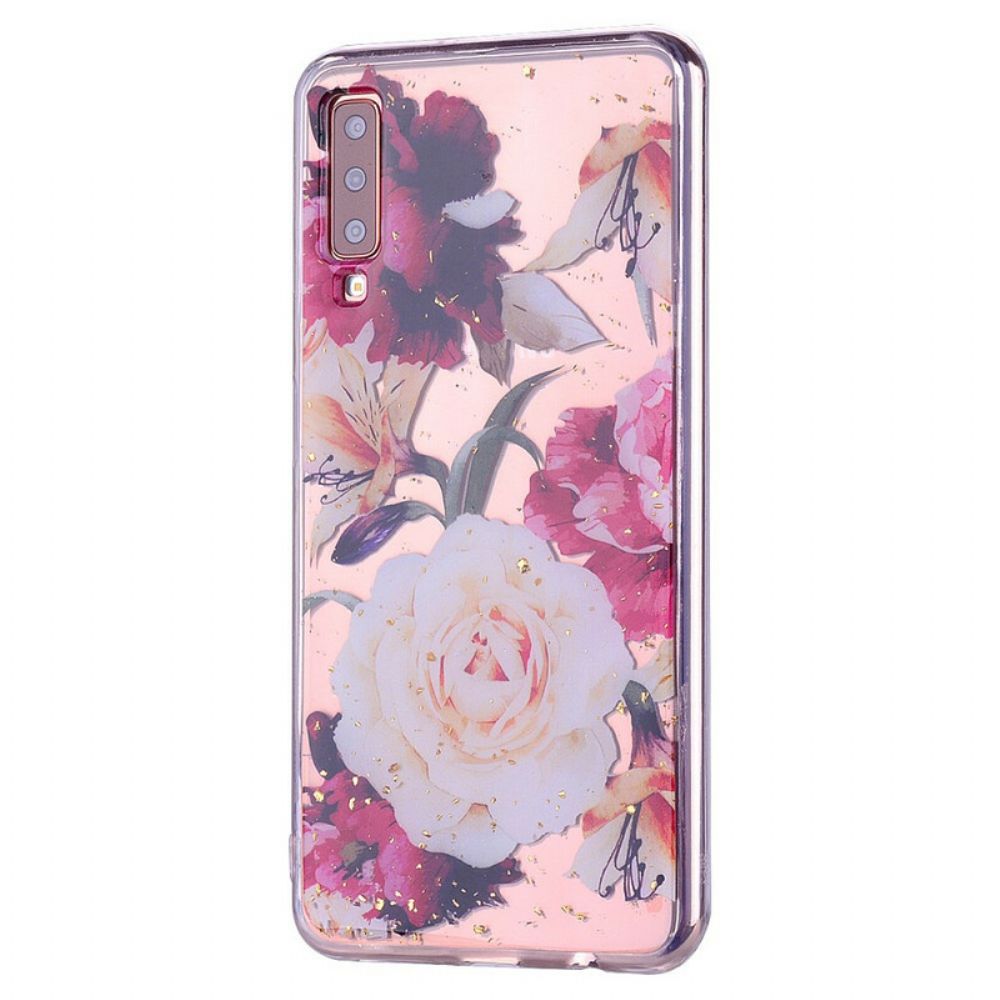 Hoesje voor Samsung Galaxy A70 Bloemen En Pailletten