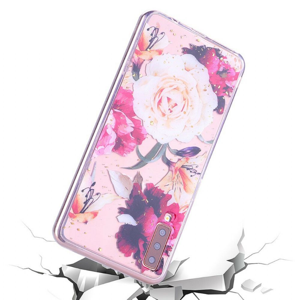 Hoesje voor Samsung Galaxy A70 Bloemen En Pailletten