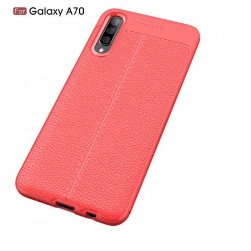 Hoesje voor Samsung Galaxy A70 Dubbele Lijn Litchi Leder Effect