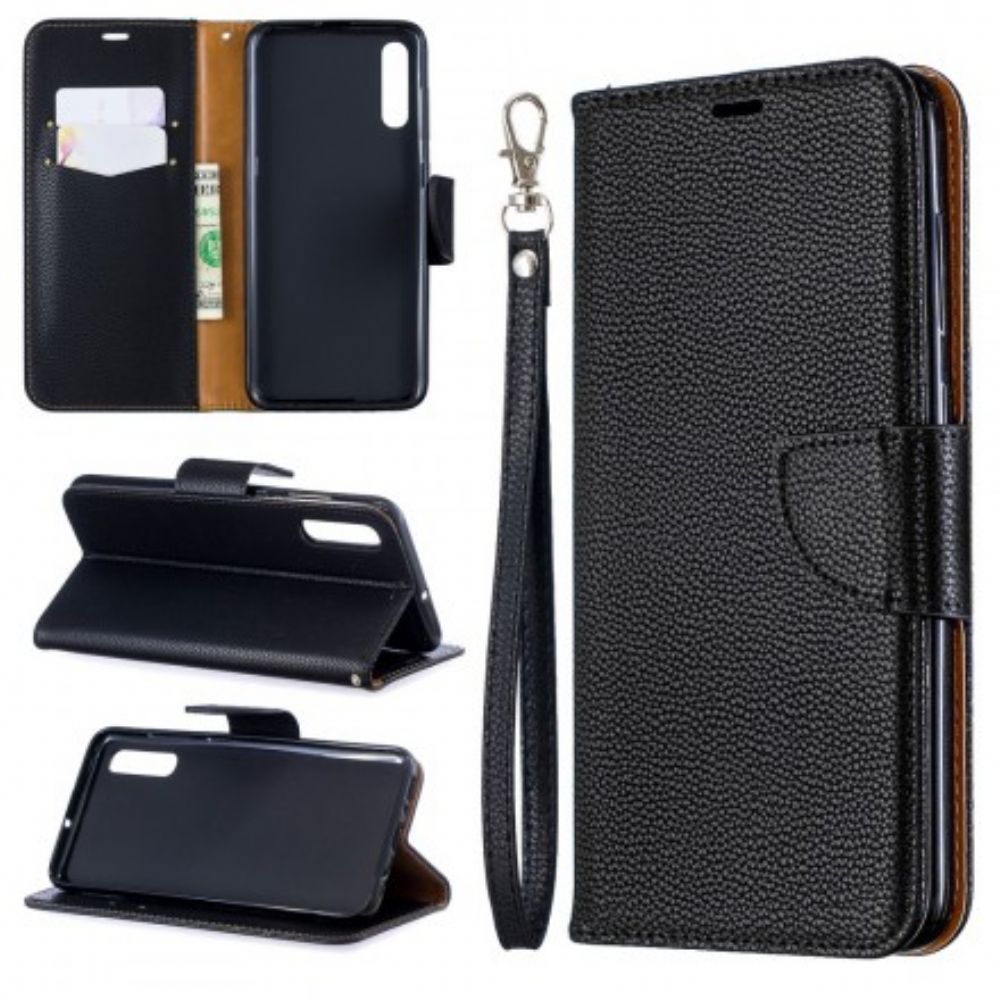 Leren Hoesje voor Samsung Galaxy A70 Folio-hoesje Litchi Flap Schuin