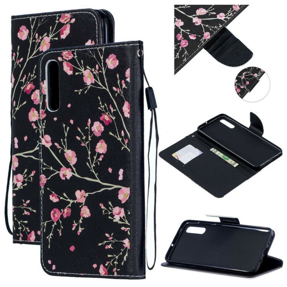 Leren Hoesje voor Samsung Galaxy A70 Met Ketting Bloemen Met Afneembare Riem