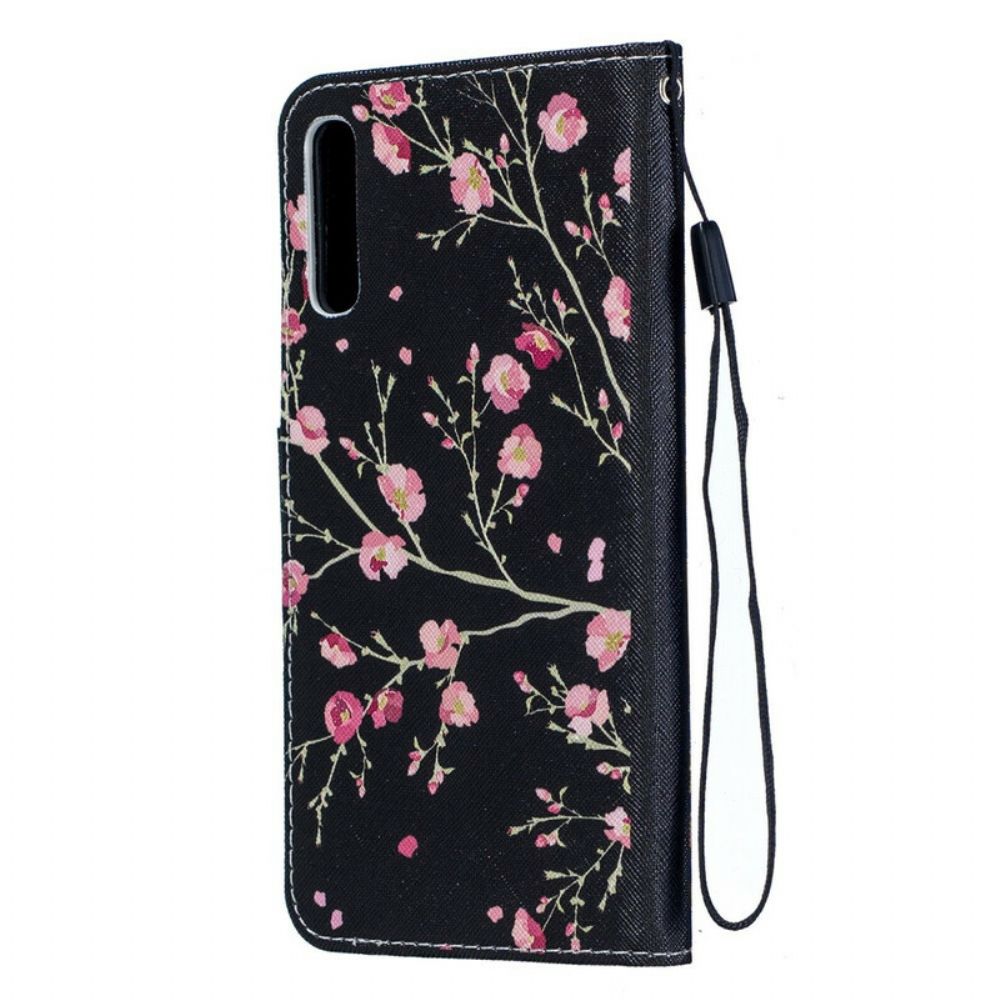 Leren Hoesje voor Samsung Galaxy A70 Met Ketting Bloemen Met Afneembare Riem