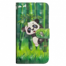 Leren Hoesje voor Samsung Galaxy A70 Panda En Bamboe