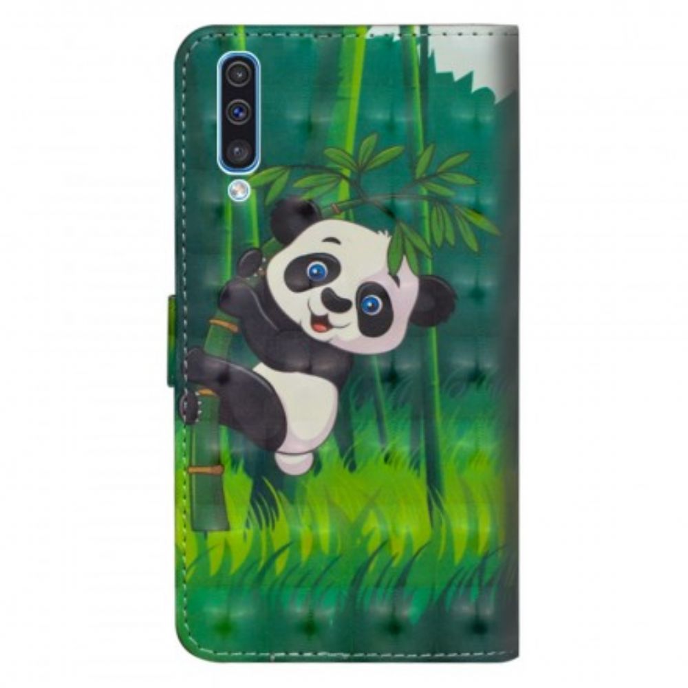 Leren Hoesje voor Samsung Galaxy A70 Panda En Bamboe