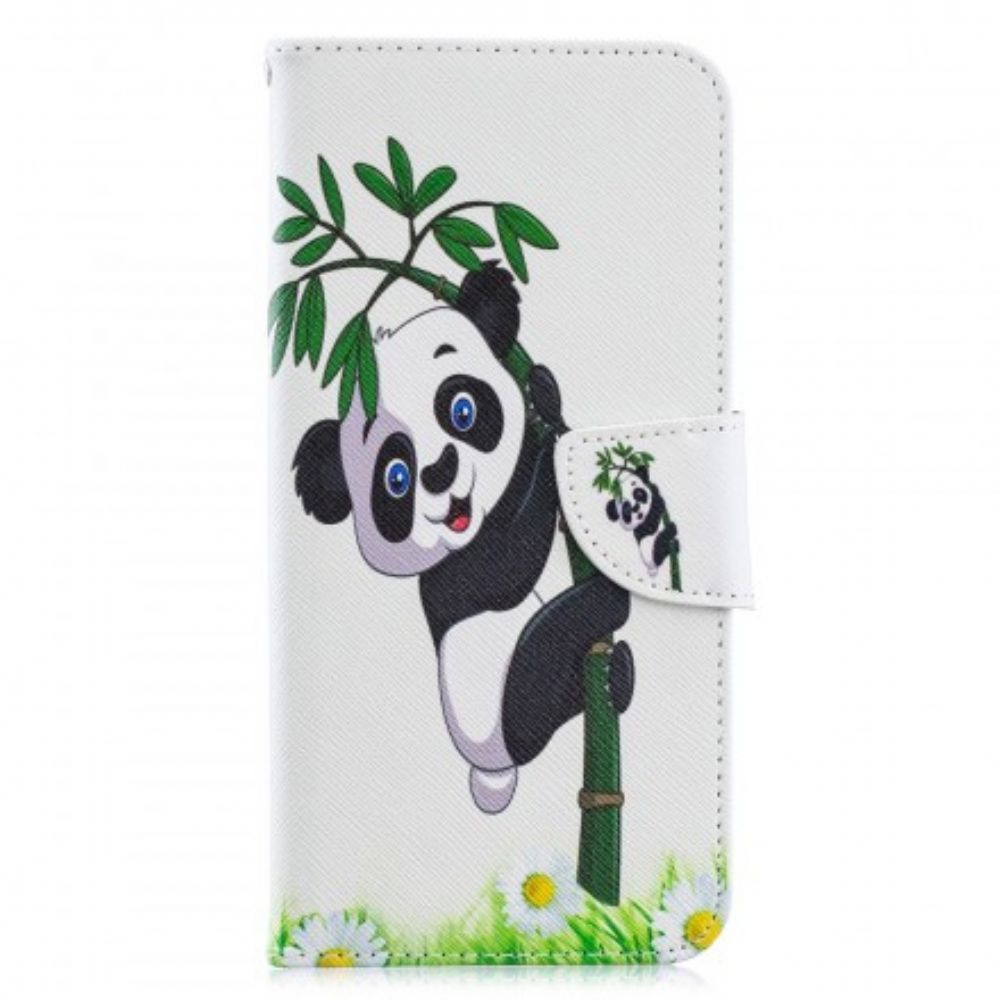 Leren Hoesje voor Samsung Galaxy A70 Panda Op Bamboe