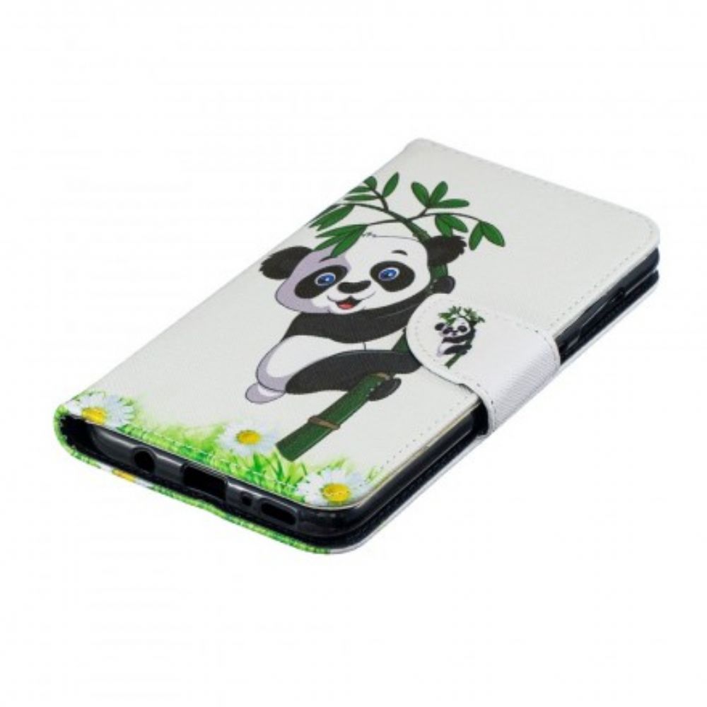 Leren Hoesje voor Samsung Galaxy A70 Panda Op Bamboe