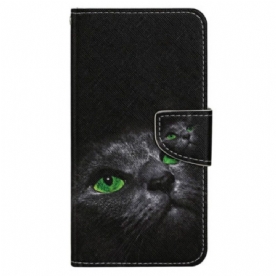 Folio-hoesje voor Xiaomi 12T / 12T Pro Met Ketting Kat Met Groene Ogen In Riem