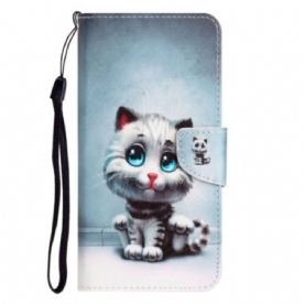 Folio-hoesje voor Xiaomi 12T / 12T Pro Met Ketting Strappy Blauwe Ogen Kat