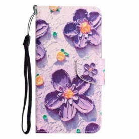 Leren Hoesje voor Xiaomi 12T / 12T Pro Met Ketting Strakke Bloemen