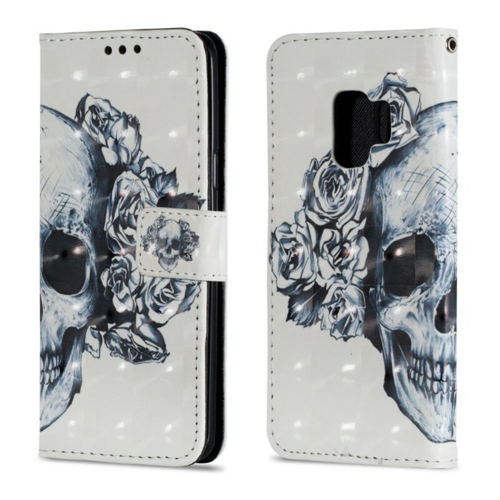 Folio-hoesje voor Samsung Galaxy S9 3d Bloemenschedel