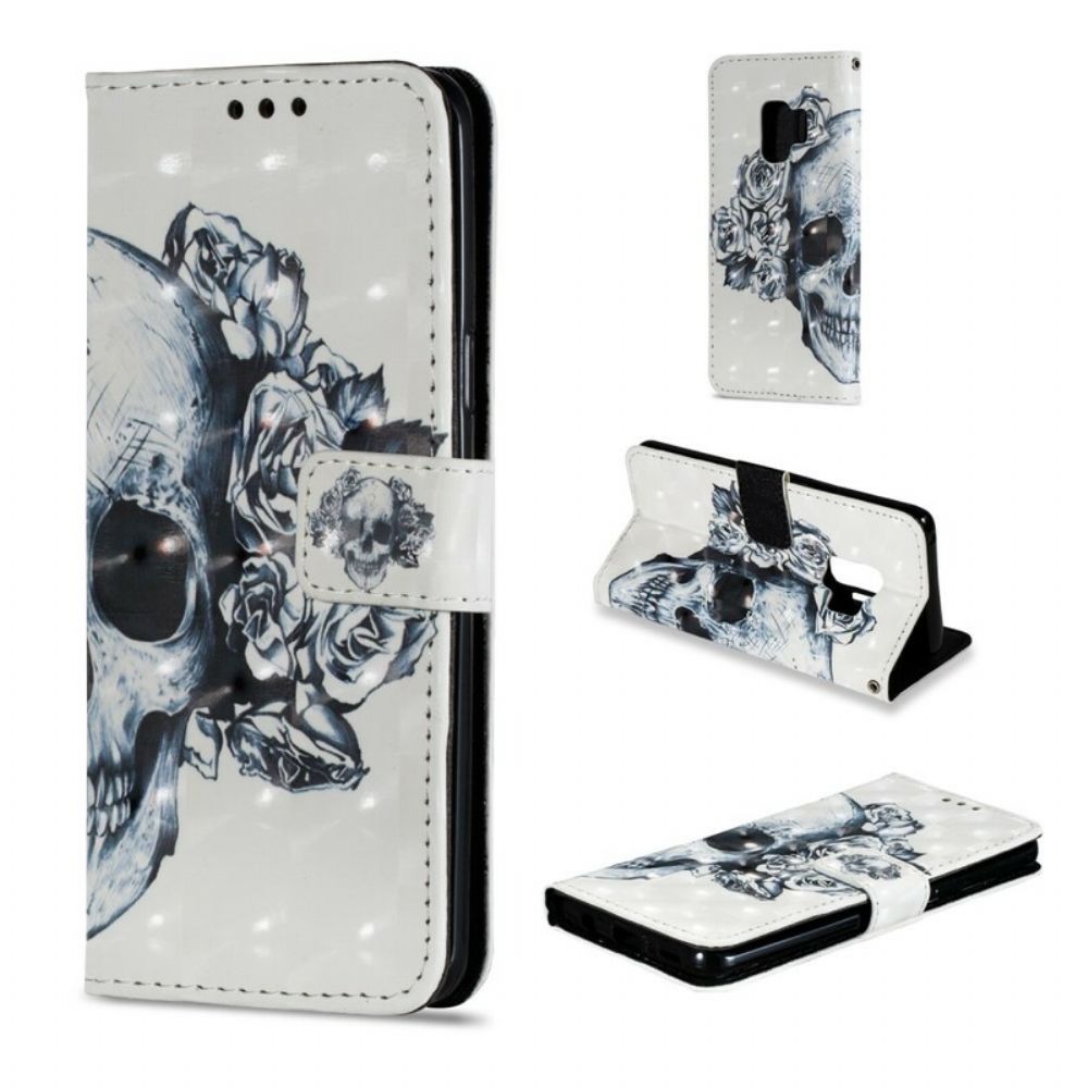 Folio-hoesje voor Samsung Galaxy S9 3d Bloemenschedel