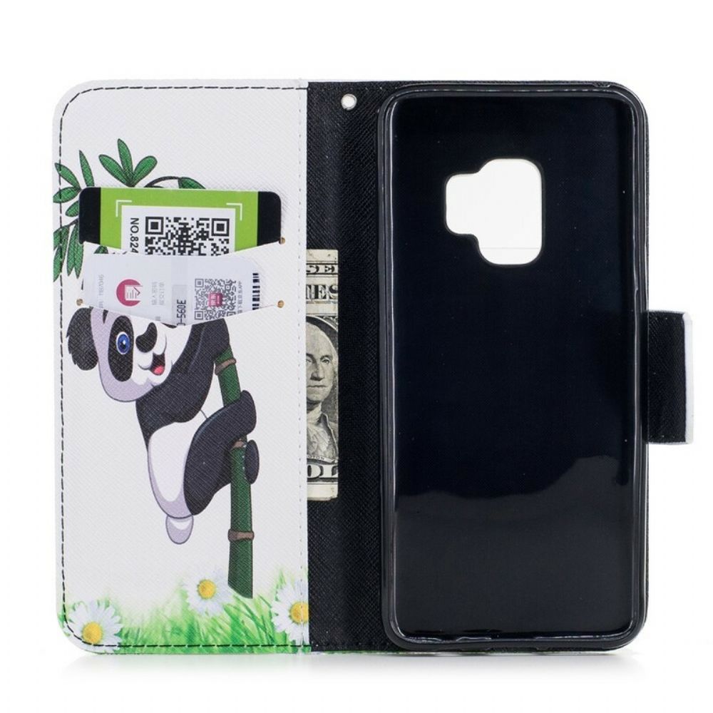 Folio-hoesje voor Samsung Galaxy S9 Panda Op Bamboe