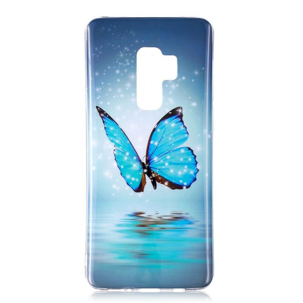 Hoesje voor Samsung Galaxy S9 Fluorescerende Blauwe Vlinder