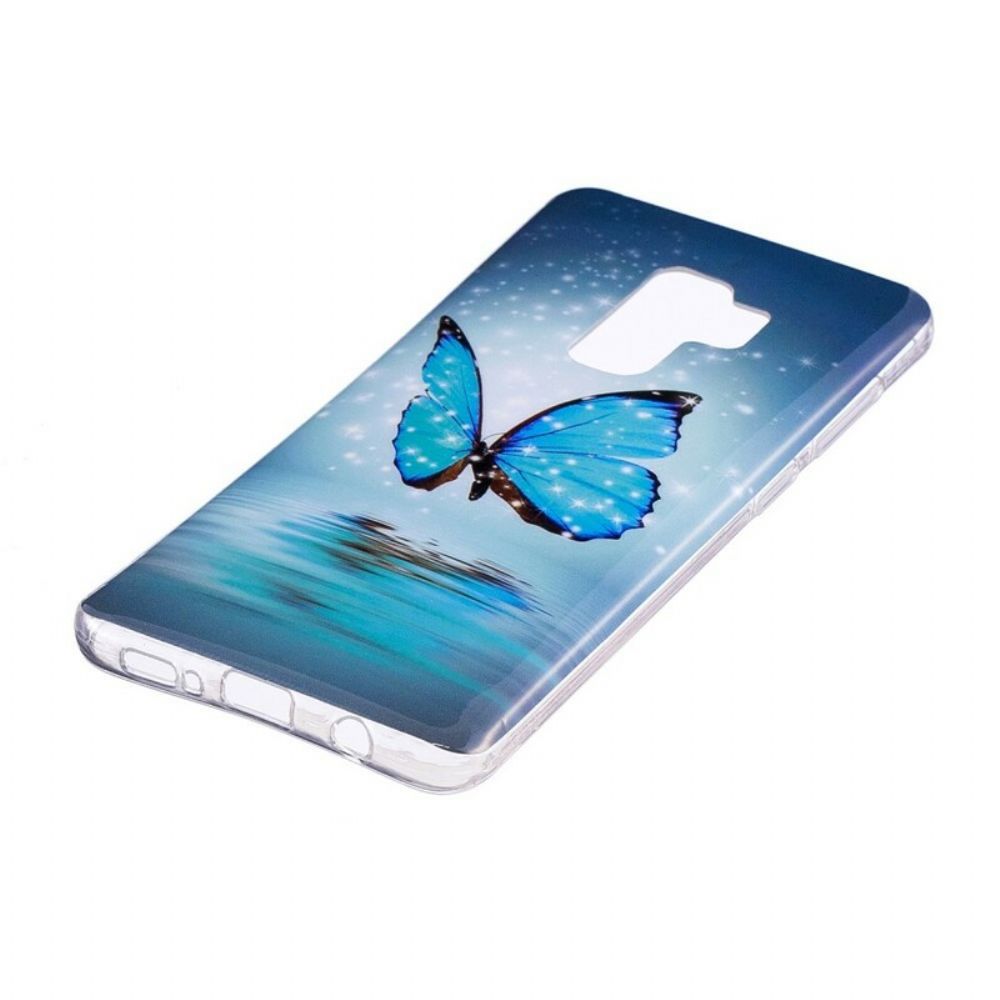 Hoesje voor Samsung Galaxy S9 Fluorescerende Blauwe Vlinder