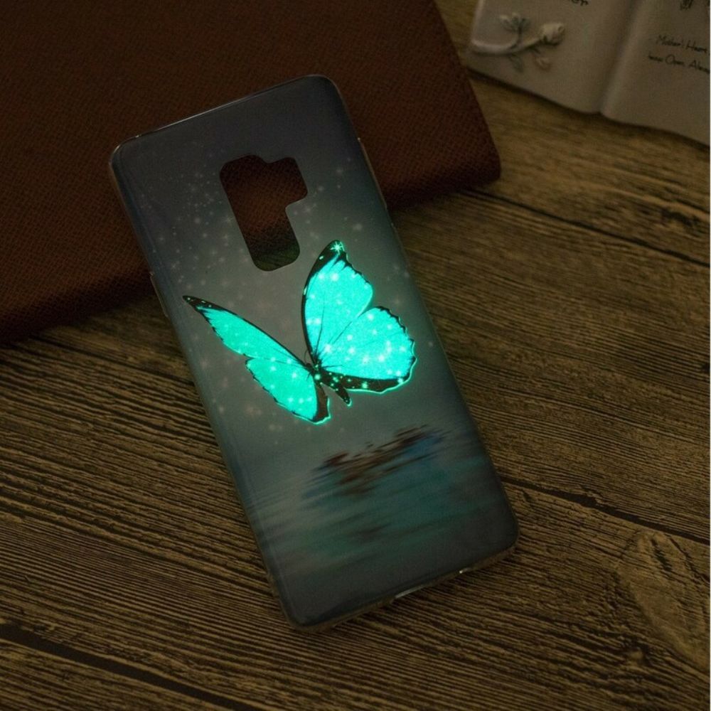 Hoesje voor Samsung Galaxy S9 Fluorescerende Blauwe Vlinder