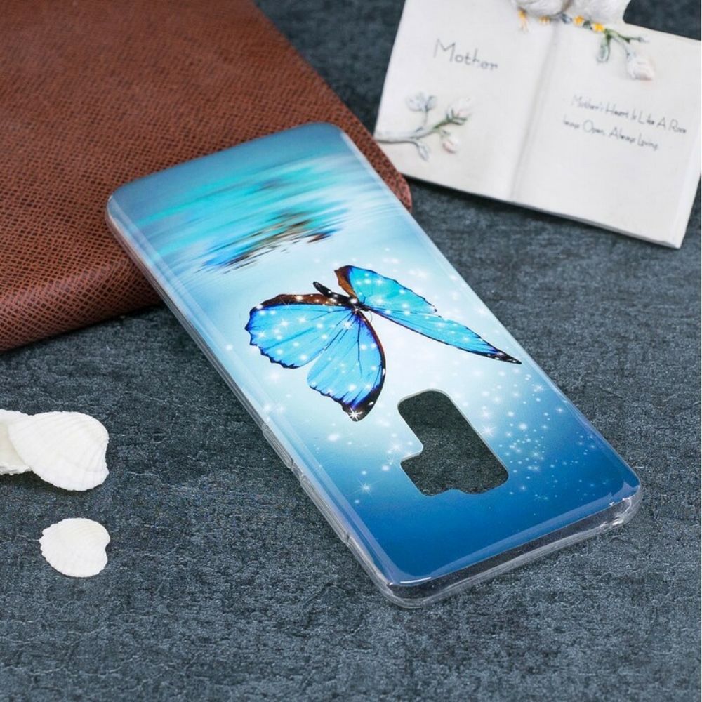 Hoesje voor Samsung Galaxy S9 Fluorescerende Blauwe Vlinder